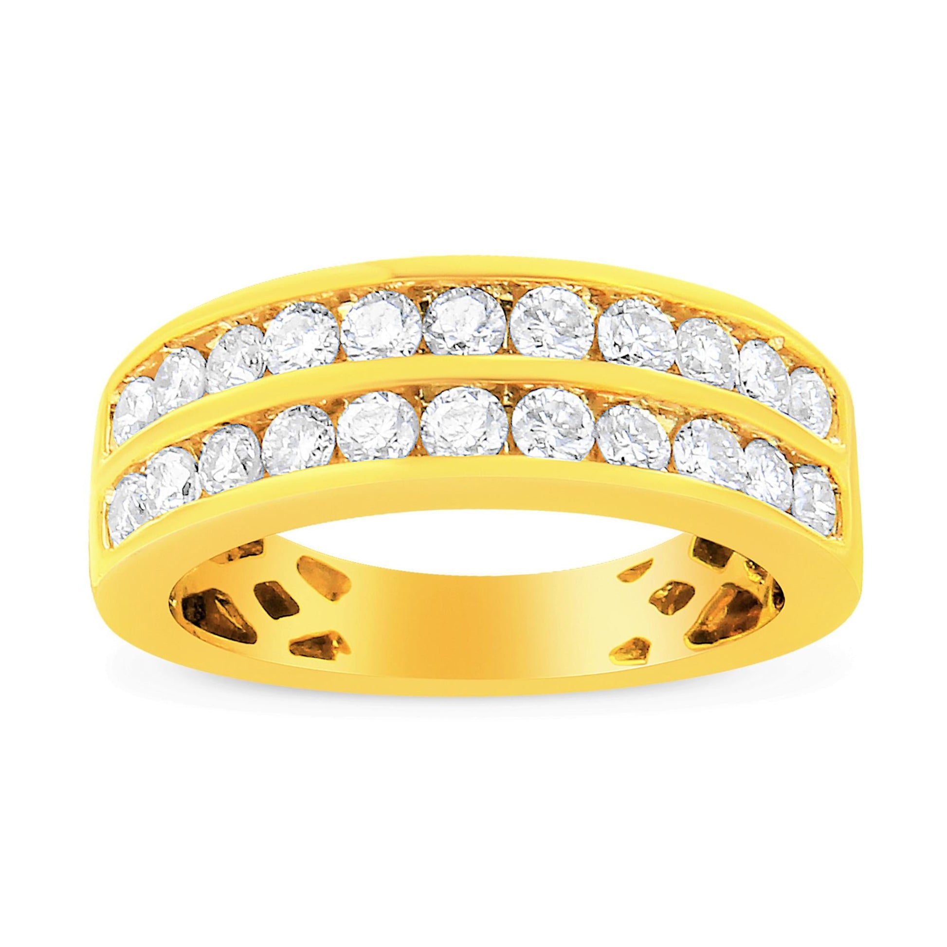 10K Yellow Gold Two-Row Diamond Band Ring (1 Cttw J-K Color I1-I2 Clarity)