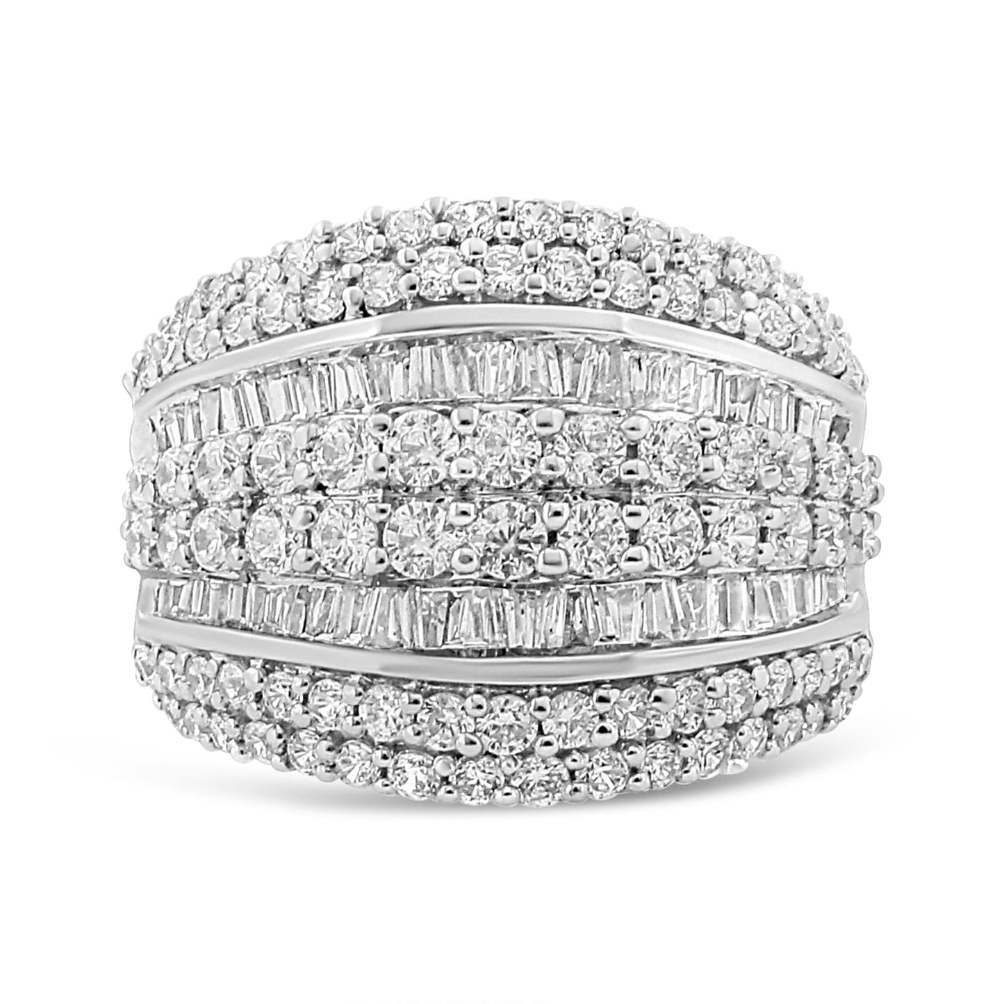 .925 Sterling Silver 2.00 Cttw Round and Baguette-Cut Diamond Cluster Ring (H-I