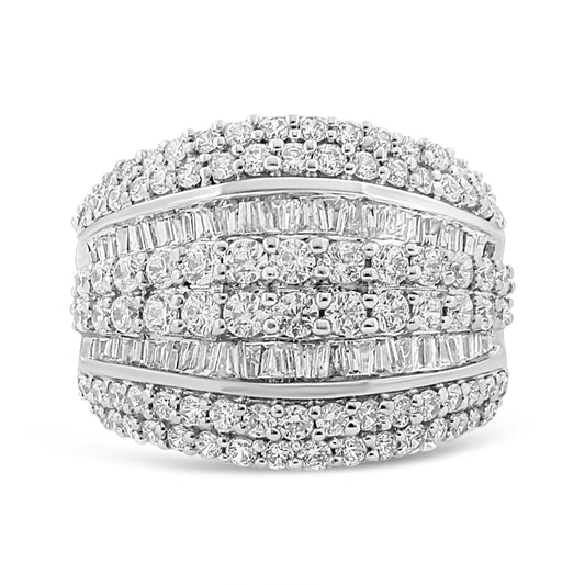 .925 Sterling Silver 2.00 Cttw Round and Baguette-Cut Diamond Cluster Ring (H-I