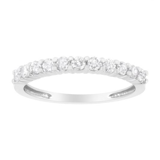 .925 Sterling Silver 1/2 cttw Shared Prong-Set Brilliant Round-Cut Diamond 11 Stone Band Ring (I-J Color, SI2-I1 Clarity)