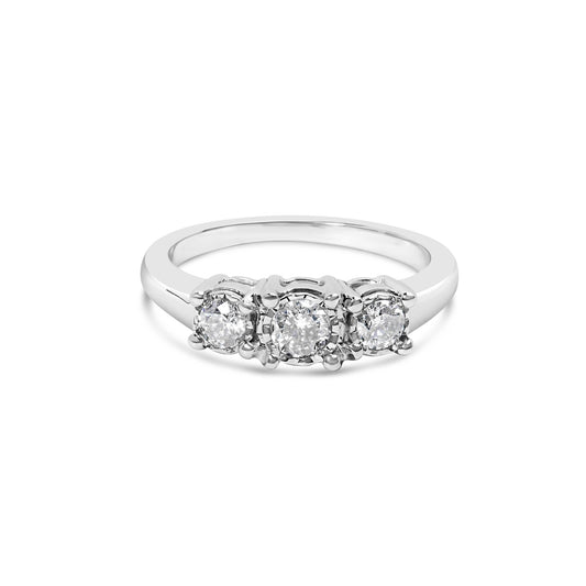 14K White Gold 1/2 Cttw Miracle Set Round Lab Grown Diamond Three Stone Illusion Plate Ring (F-G Color, VS1-VS2 Clarity)