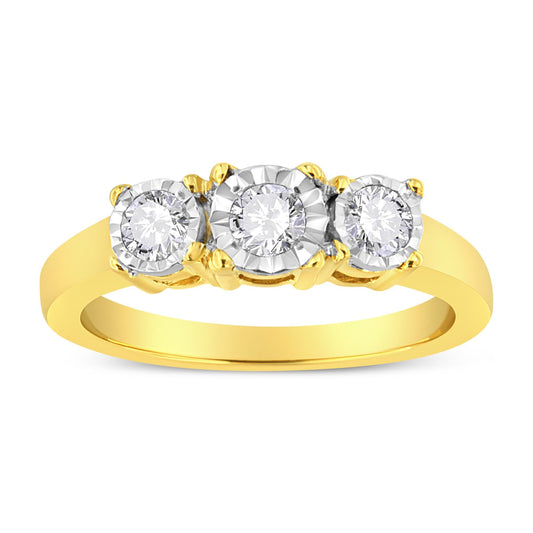 14K Yellow Gold Plated.925 Sterling Silver 1/2 Cttw Diamond Three Stone