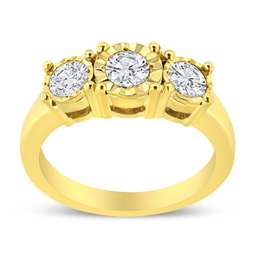 14K Yellow Gold Plated.925 Sterling Silver 1.00 Cttw Miracle-Set Round Diamond