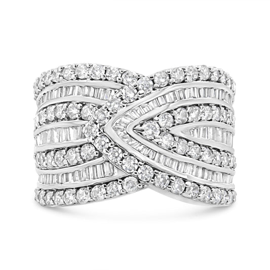 .925 Sterling Silver 2 3/8 Cttw Diamond Multi Row Overlay Band Ring (J-K Color