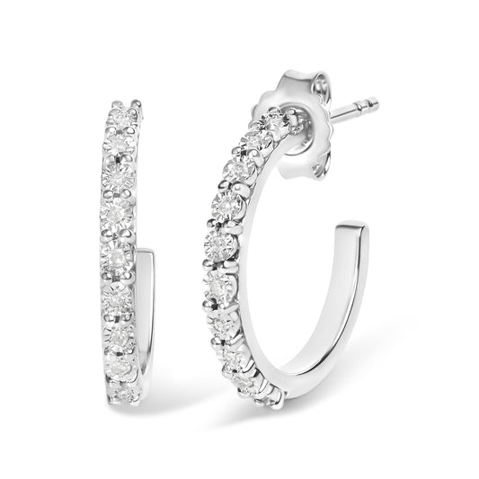 .925 Sterling Silver 1/10 Cttw Diamond Miracle Set J-Hoop Earring (I-J Color I3