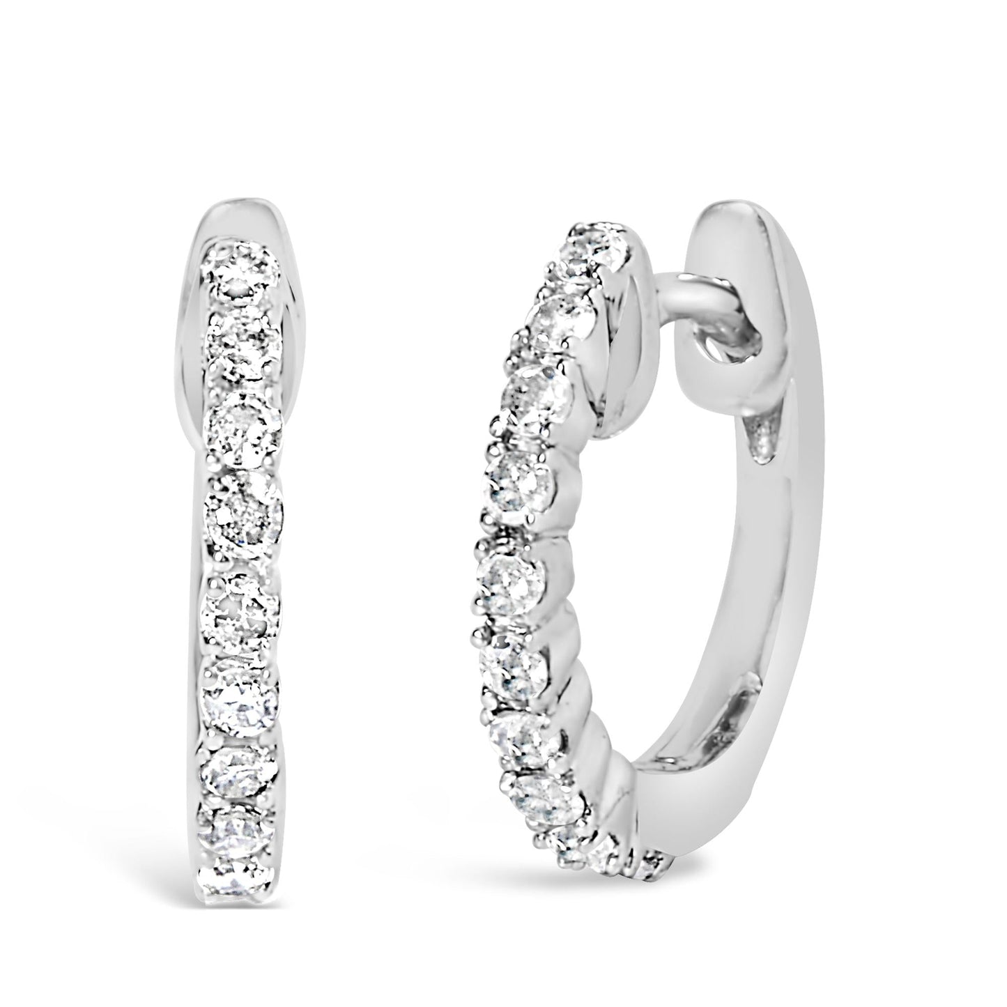 .925 Sterling Silver 1/6 Cttw Diamond Petite Hoop Earrings (I-J Color I2-I3