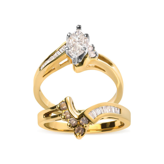 14K Two Tone 3/4 Cttw Diamond Engagement Ring Set (H-I Color SI1-SI2 Clarity)