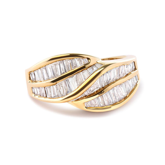 14K Yellow Gold Channel Set 1 1/3 Cttw Diamond Swirl and Weave Ring Band (H-I