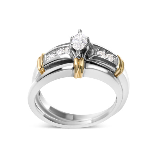 14K Yellow and White Gold 1/3 Cttw Marquise Diamond Cocktail Engagement Ring