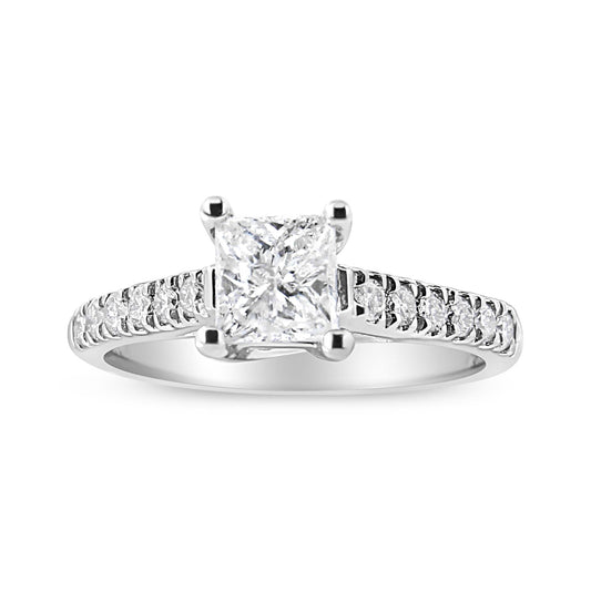 14K White Gold 1 1/5 Cttw 4-Prong Set Princess Diamond Classic Engagement Ring