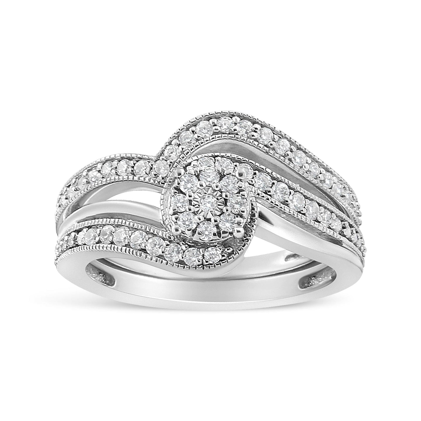 .925 Sterling Silver 1/3ct Cttw Multi-Diamond Bypass Vintage-Style Bridal Set