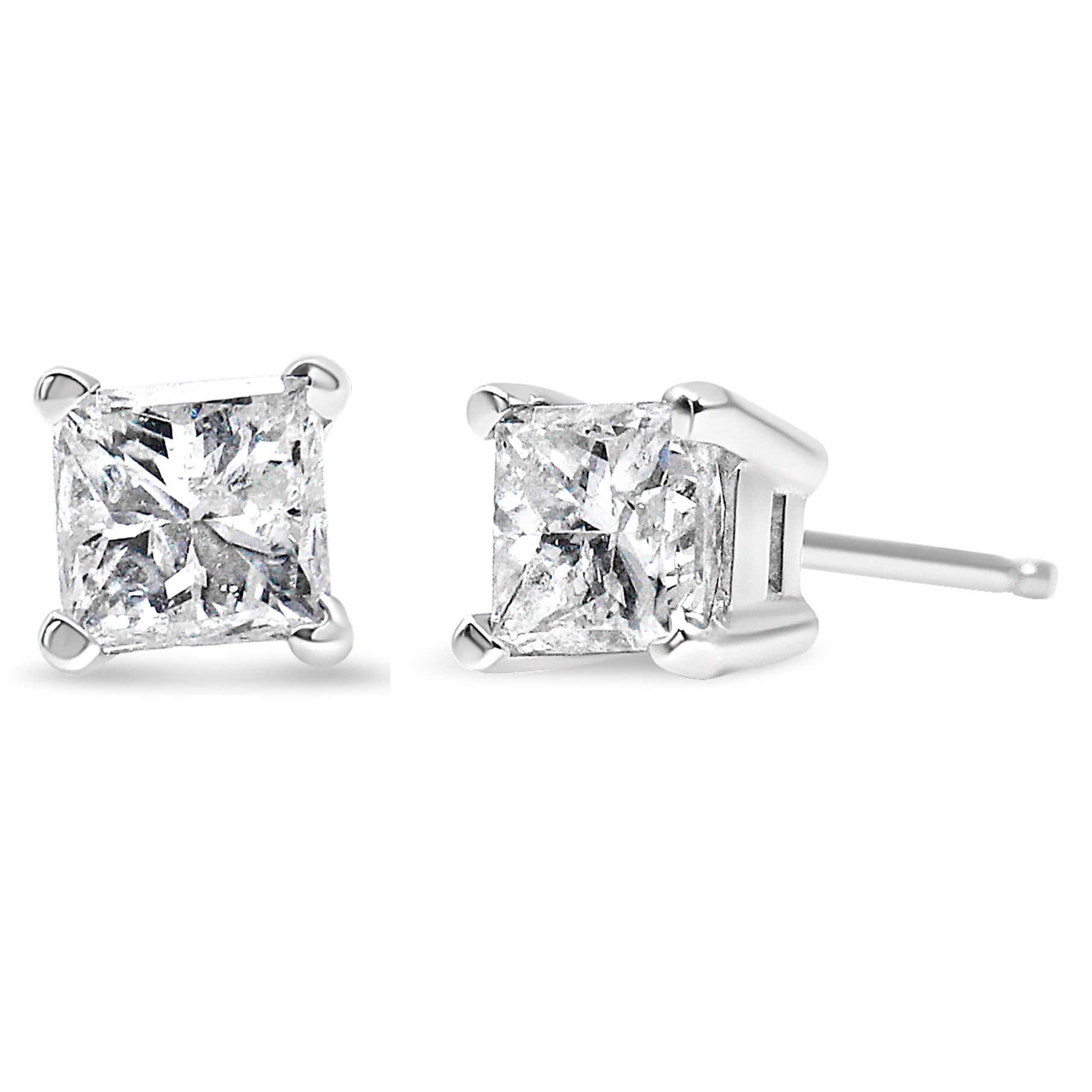 AGS Certified Princess-Cut Square Diamond Solitaire Stud Earrings in 14K Gold