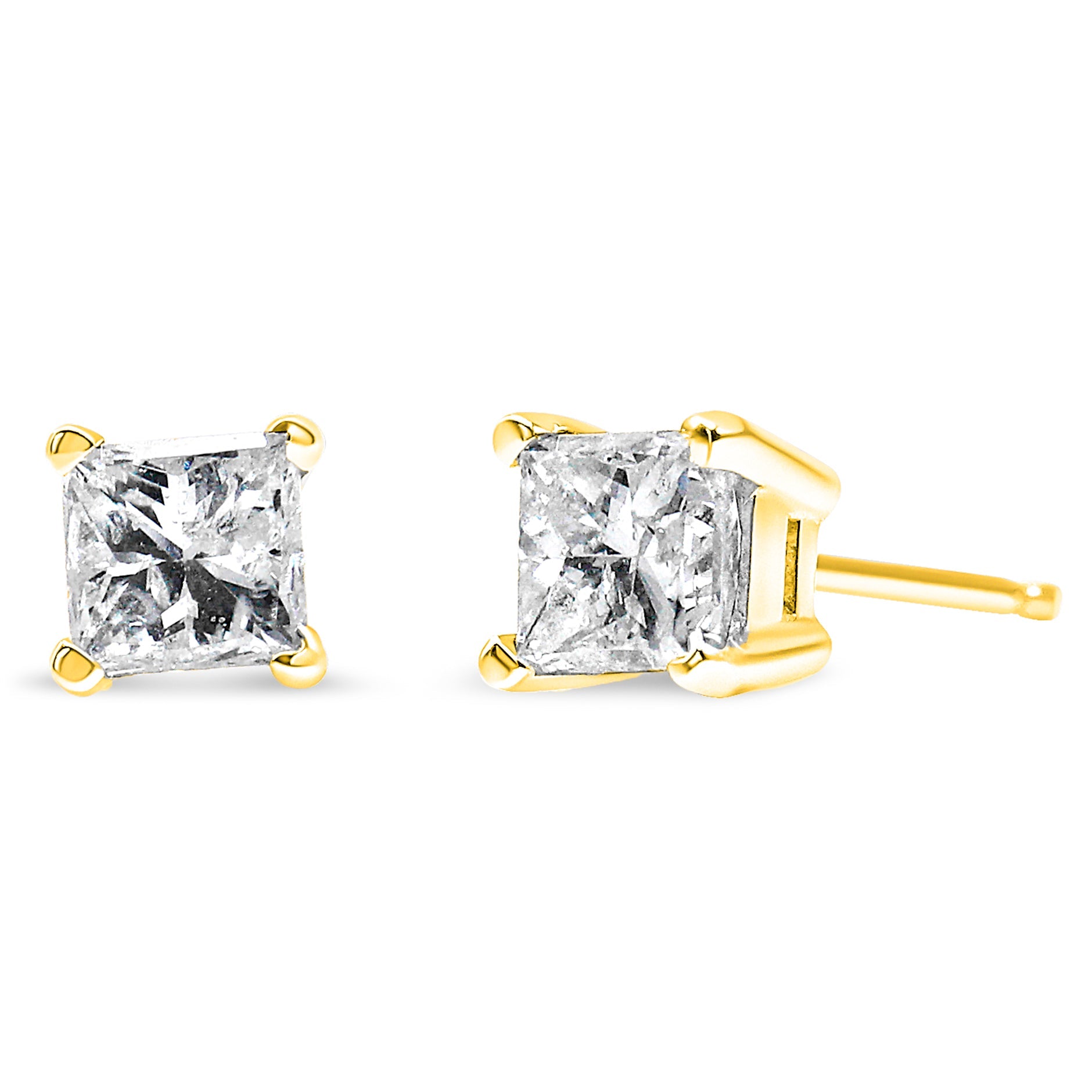 AGS Certified Princess-Cut Square Diamond 4-Prong Solitaire Stud Earrings