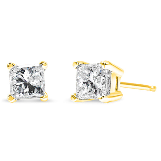 14K Yellow Gold 1/5 Cttw Princess-Cut Diamond Petite Classic Square Stud