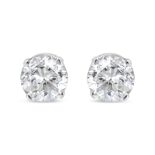 AGS Certified 14K White Gold 1.0 cttw 4-Prong Set Brilliant Round-Cut Solitaire Diamond Push Back Stud Earrings (G-H Color, I1-I2 Clarity)