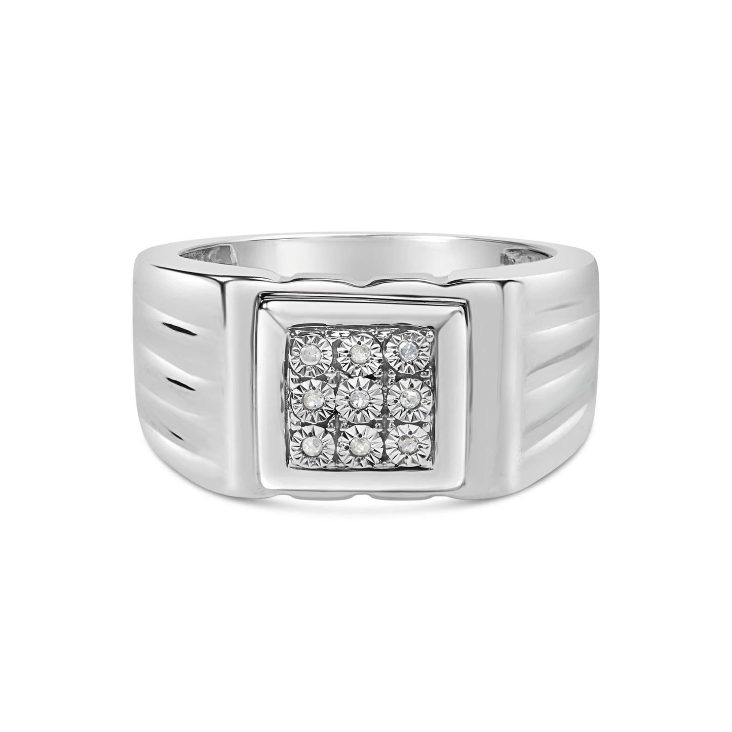 .925 Sterling Silver Diamond Accent Miracle-Set 9 Stone Ridged Band