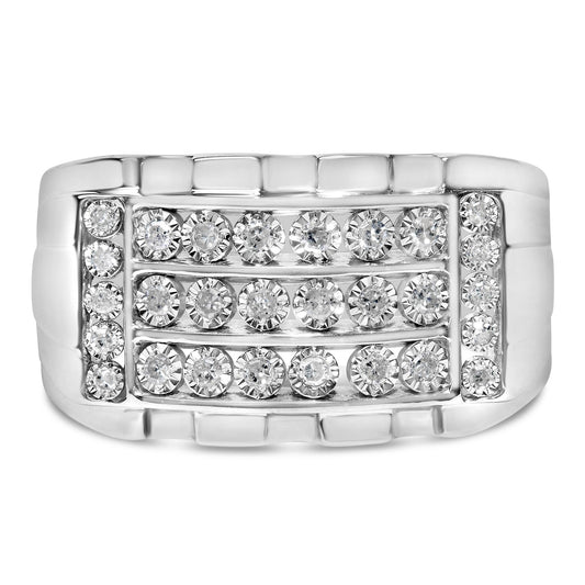 .925 Sterling Silver 1/4 Cttw Diamond Three Row Channel Band Ring (I-J Color I3