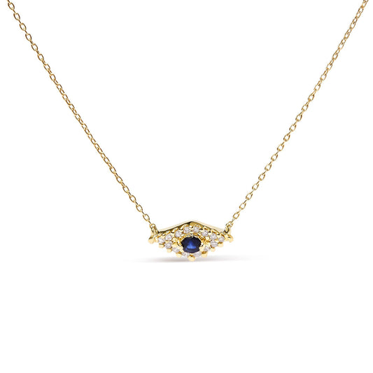 10K Yellow Gold Blue Sapphire and Diamond Accented Evil Eye 18" Inch Pendant Necklace (H-I Color, I1-I2 Clarity)