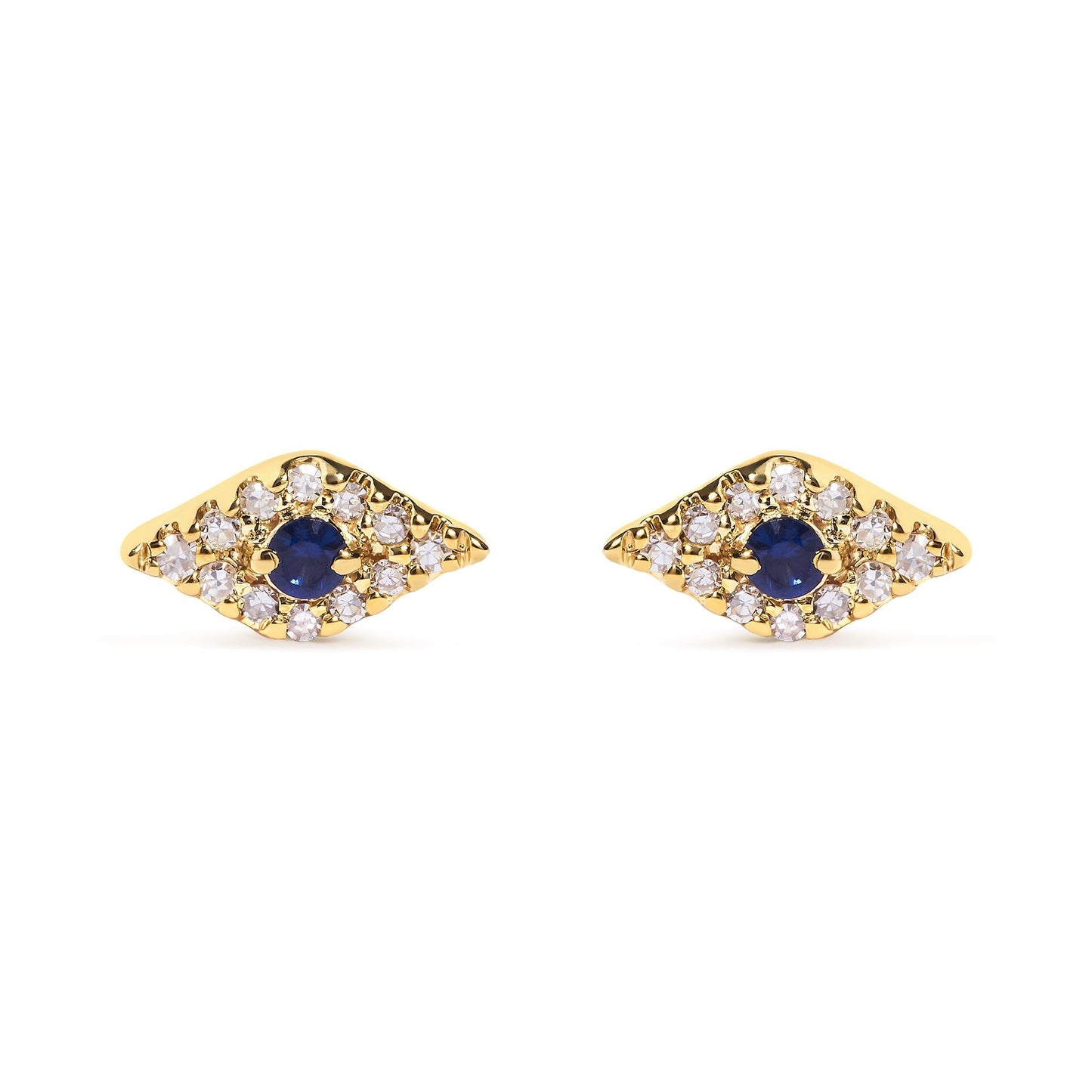 10K Yellow Gold Blue Sapphire and Diamond Accent Evil Eye Stud Earring (H-I