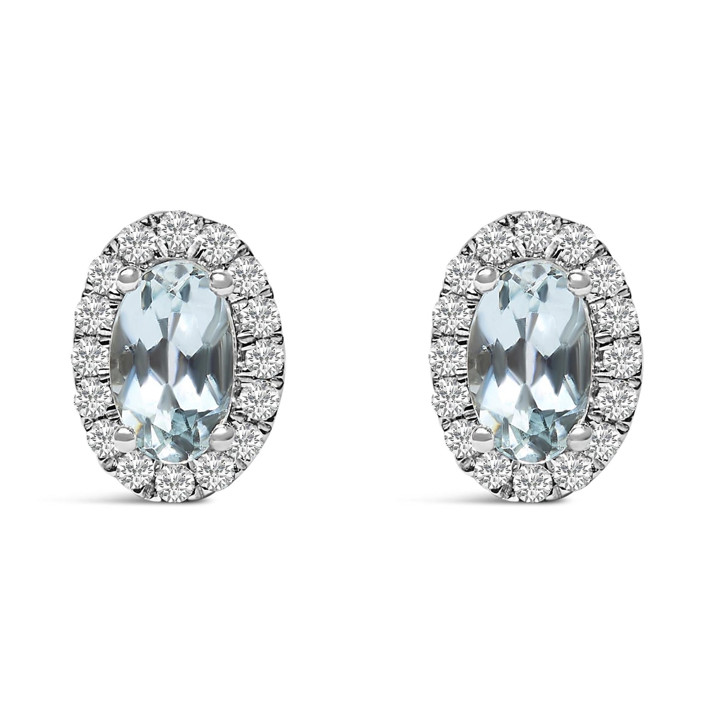 10K White Gold 5x3 MM Oval Cut Birthstone and Diamond Halo Stud Earrings (I-J Color, I1-I2 Clarity)