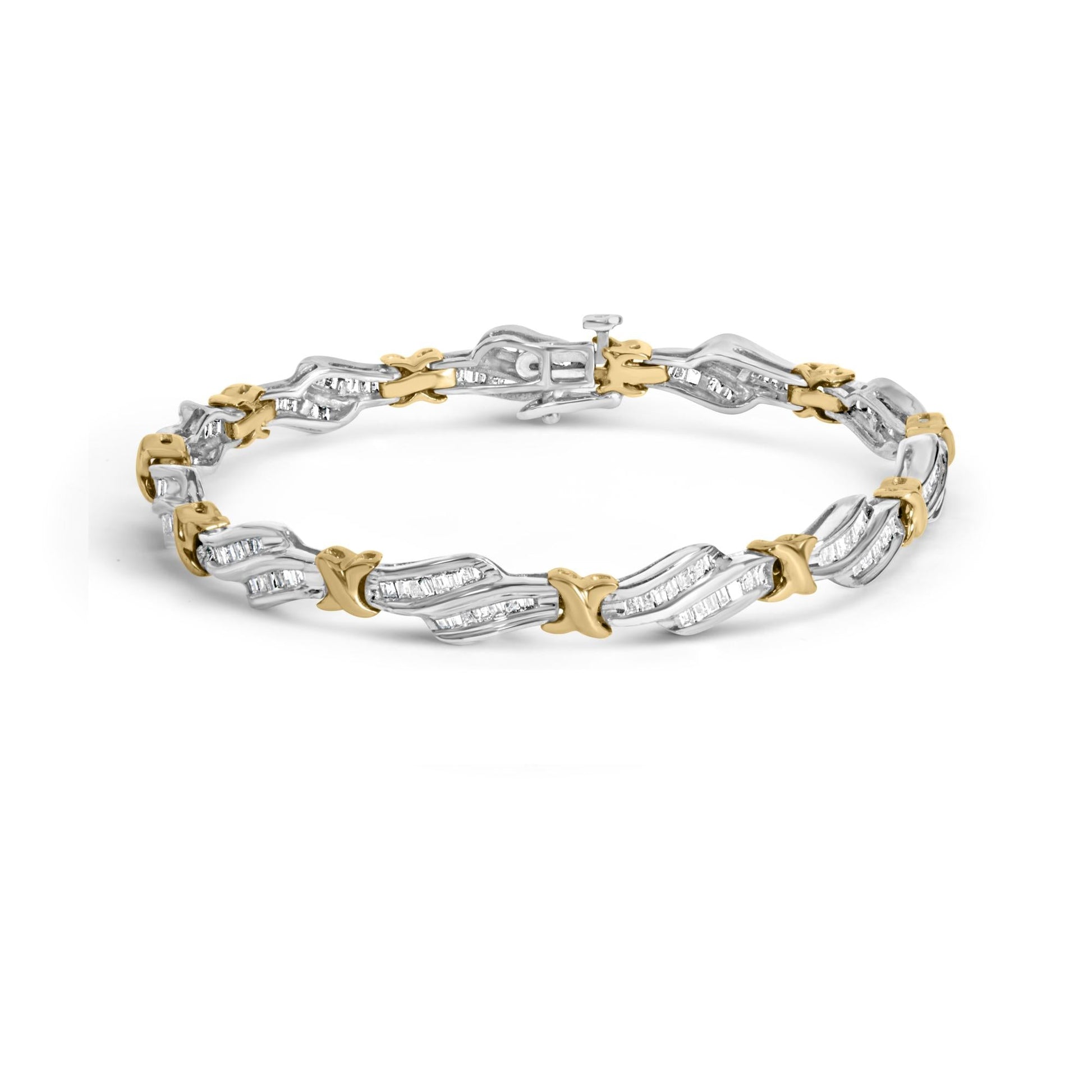 10k Two-Toned Gold 2.00 Cttw Channel Set Baguette-Diamond Weave and ’X’