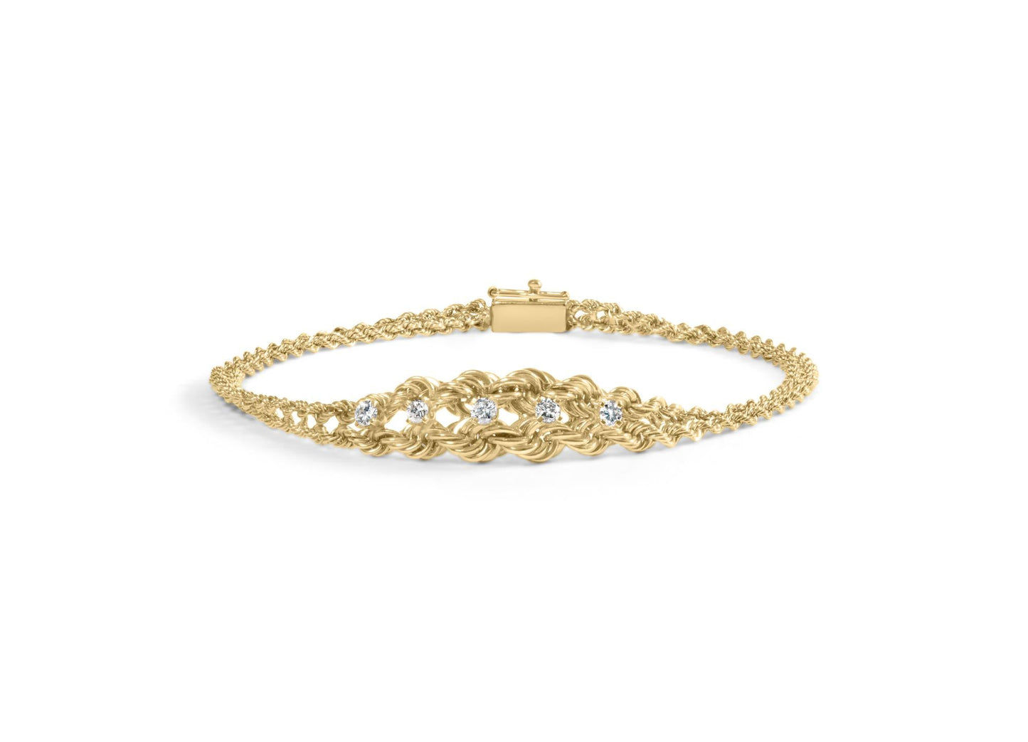 10K Yellow Gold 1/4 Cttw Round-Cut Diamond Basket Weave Rope Chain Style