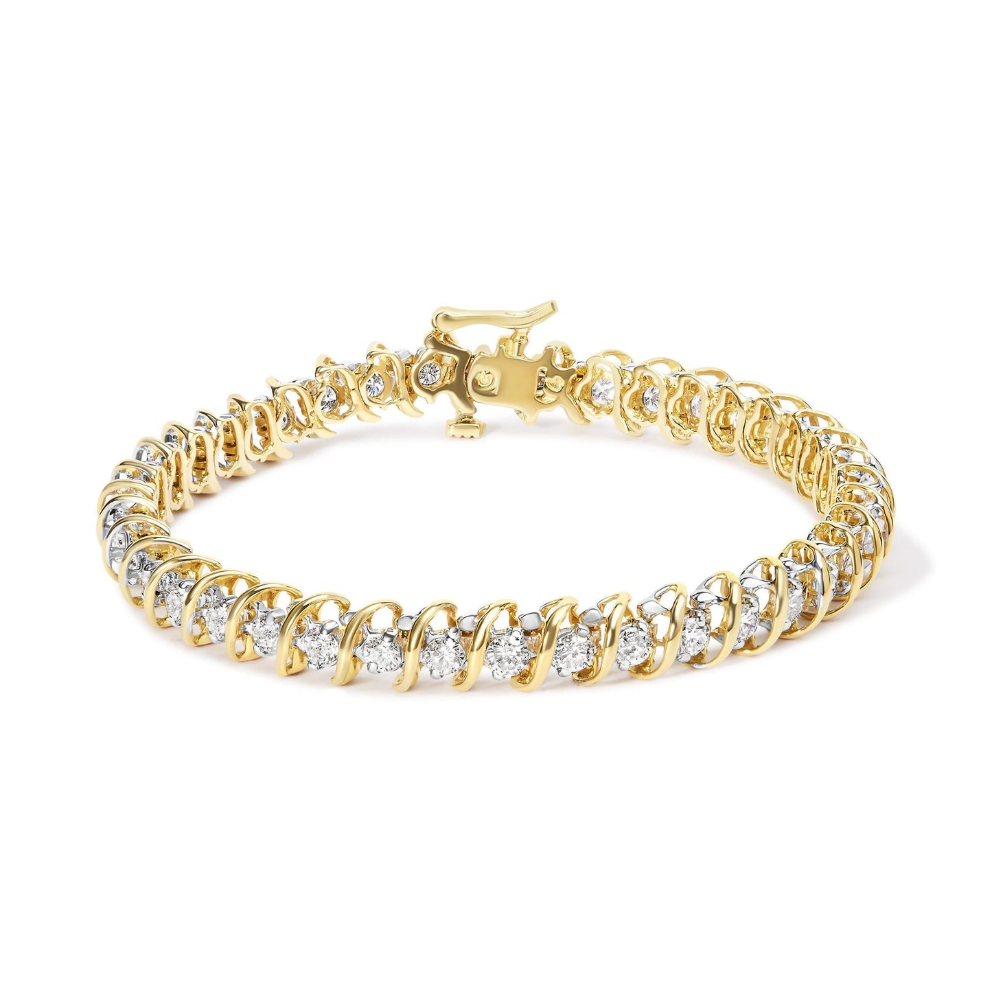 18K Yellow Gold 4.0 Cttw Round-Cut Diamond S-Link 7’’ Inch Tennis Bracelet