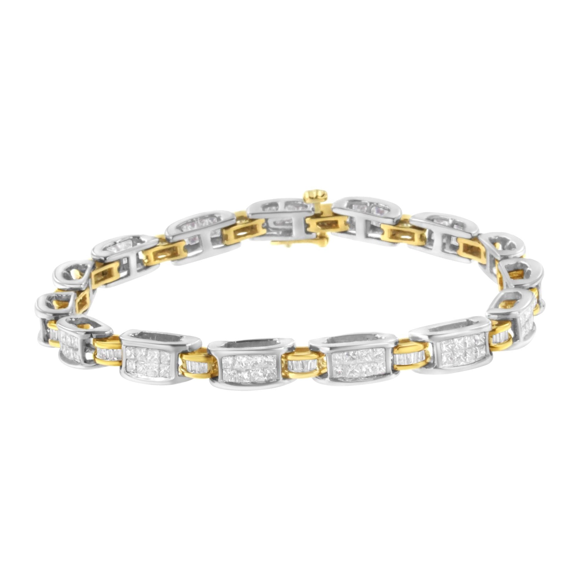 14K Two-Tone Gold Princess and Baguette-Cut Diamond Link Bracelet (3.00 cttw