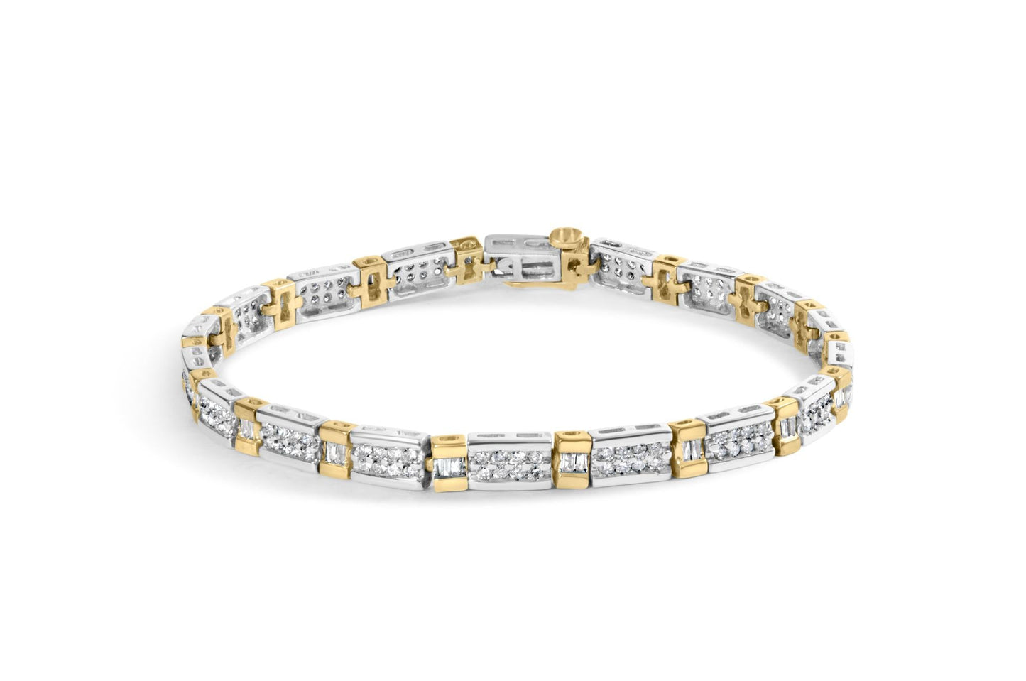 14k Two-Tone 2.00 Cttw Round-Cut and Baguette-Cut Diamond Bar Link 7’’