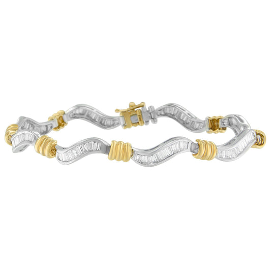 Original Classics 10K Two-Tone Gold Baguette Cut Diamond Spiral Bracelet (2.00