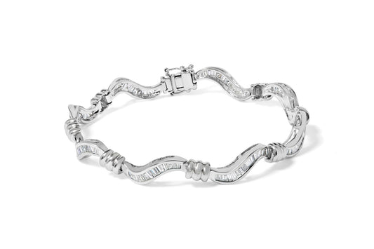 14K White Gold 2.00 Cttw Baguette-Cut Spiral Link 7’’ Bracelet (G-H Color