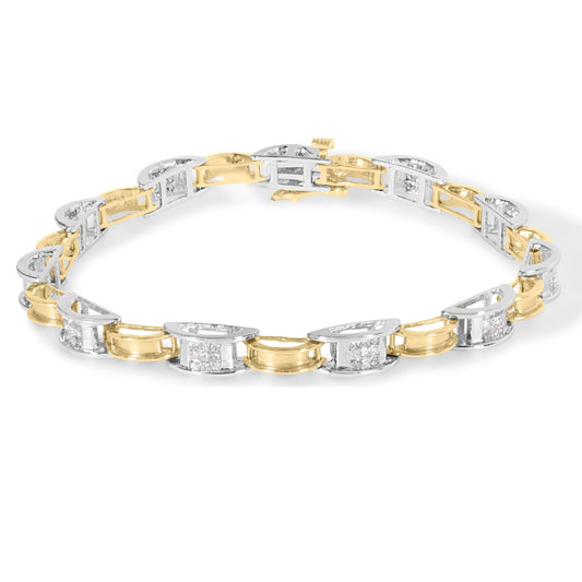 14K Two-Tone Gold 1.00 Cttw Princess-Cut Diamond Chain Link 7’’ Bracelet