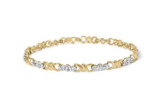 10k Yellow Gold 1/3 Cttw Diamond 3 Stone and X-Link Bracelet (I-J Color I1-I2