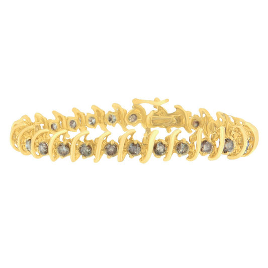 14K Yellow Gold Round-Cut Diamond ’S’ Bracelet (6.00 cttw Brown Color I1-I2