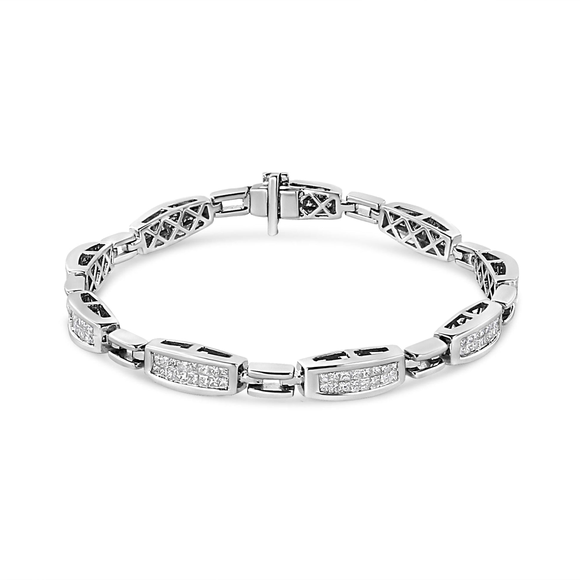 14K White Gold 2.00 Cttw Invisble-Set Princess Diamond Link Bracelet (I1-I2