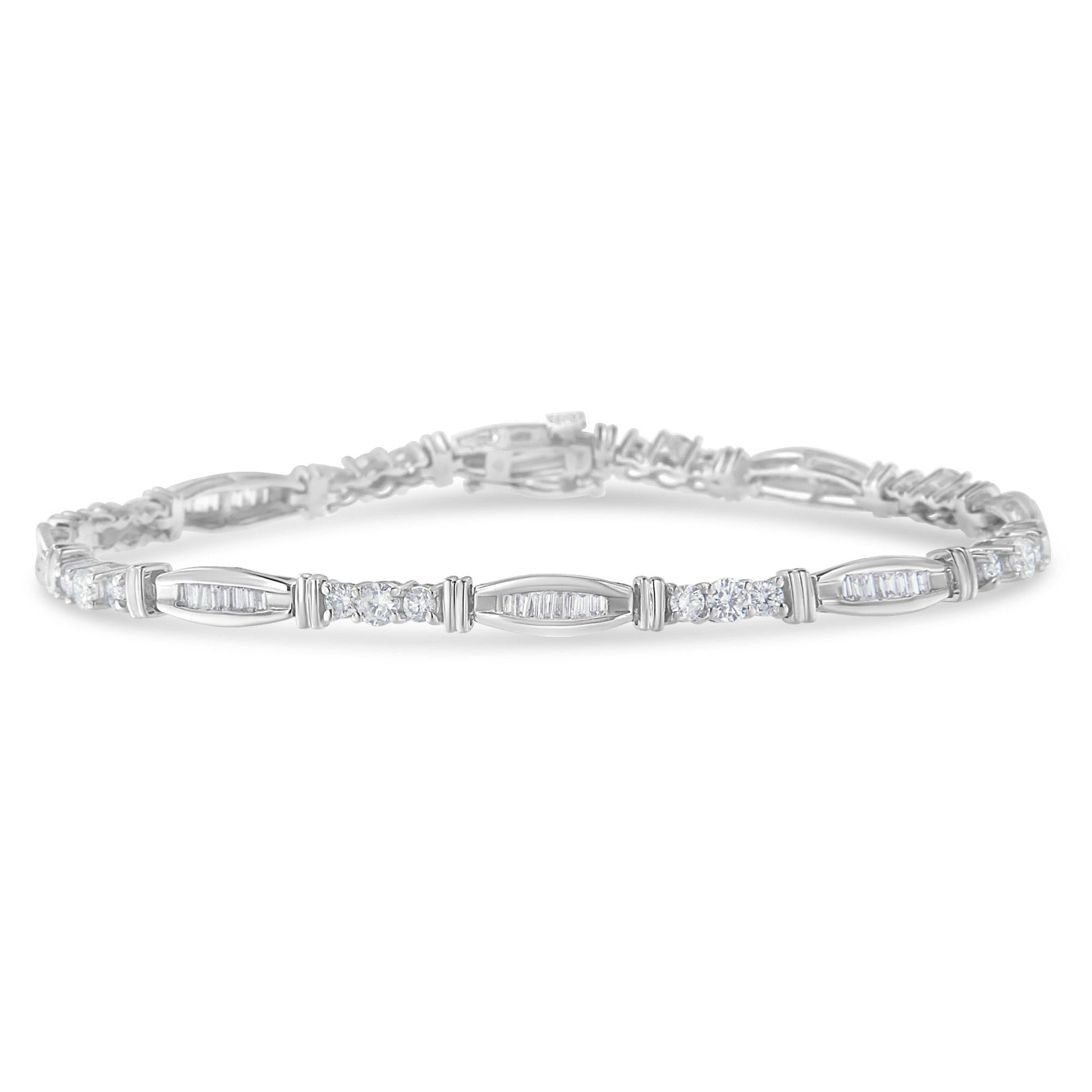 10K White Gold Geometric Pattern Diamond Tennis Bracelet (3 cttw H-I Color