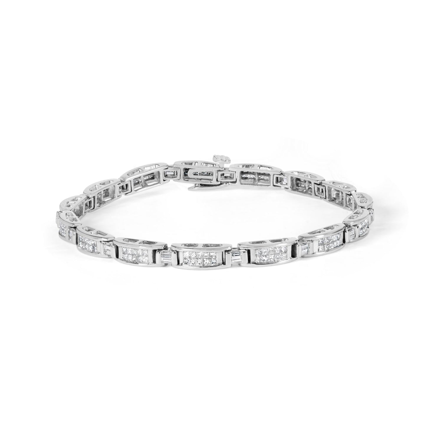 14K White Gold 2.0 Cttw Baguette and Princess-Cut Diamond Tennis Bracelet (H-I