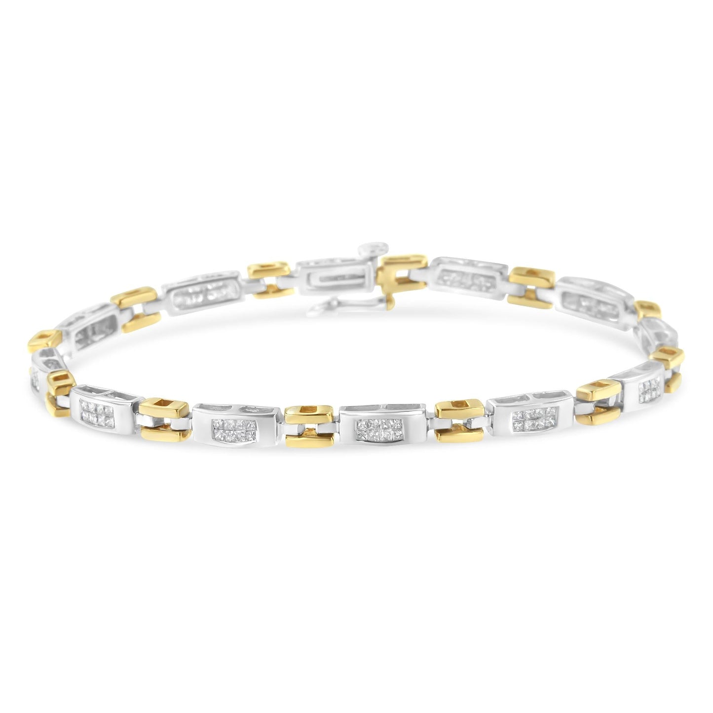 10K Two-Tone Gold Princess Cut Diamond Geo Link Bracelet (1.00 cttw H-I Color