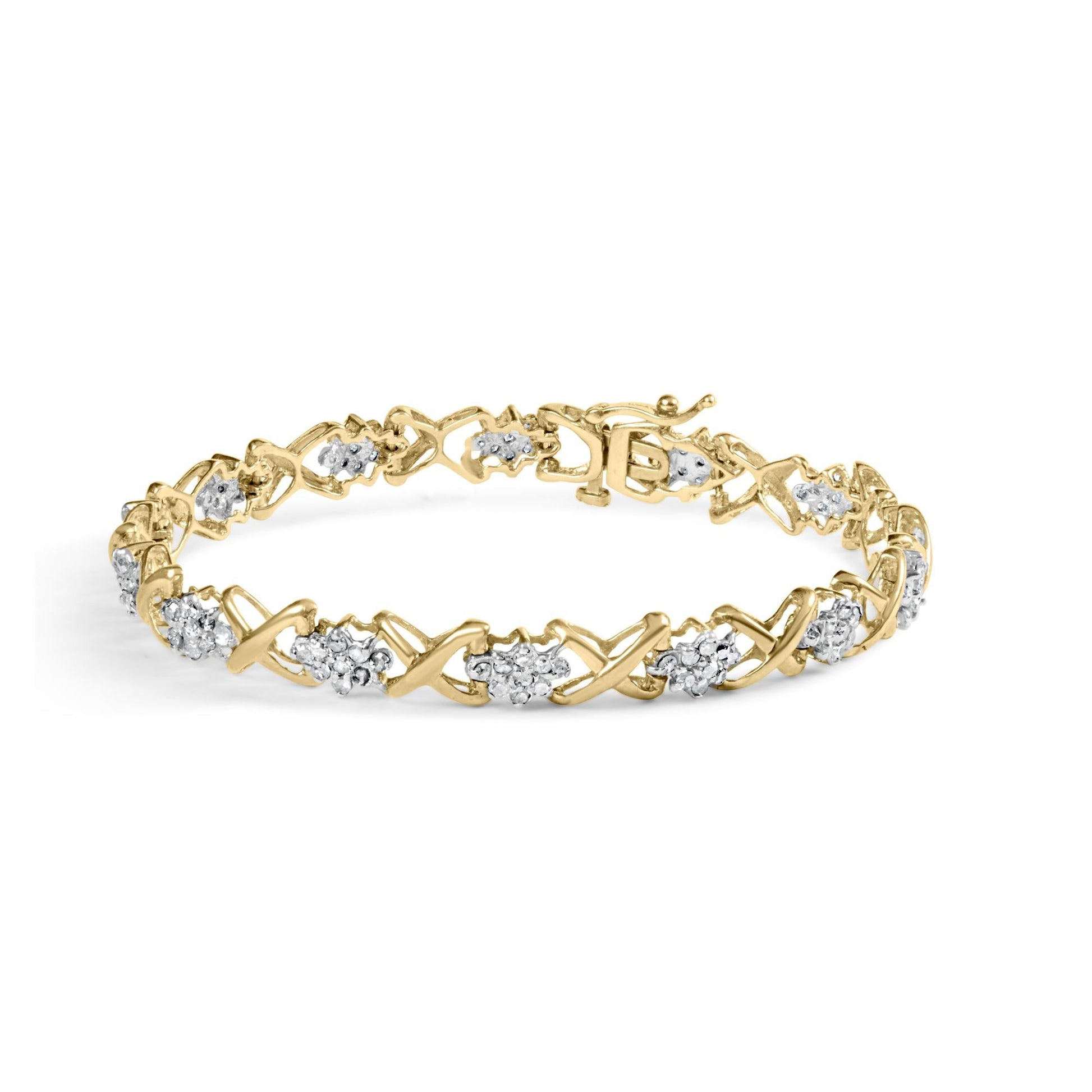 10k Yellow Gold Plated.925 Sterling Silver 2.00 Cttw Round-Cut Diamond Link