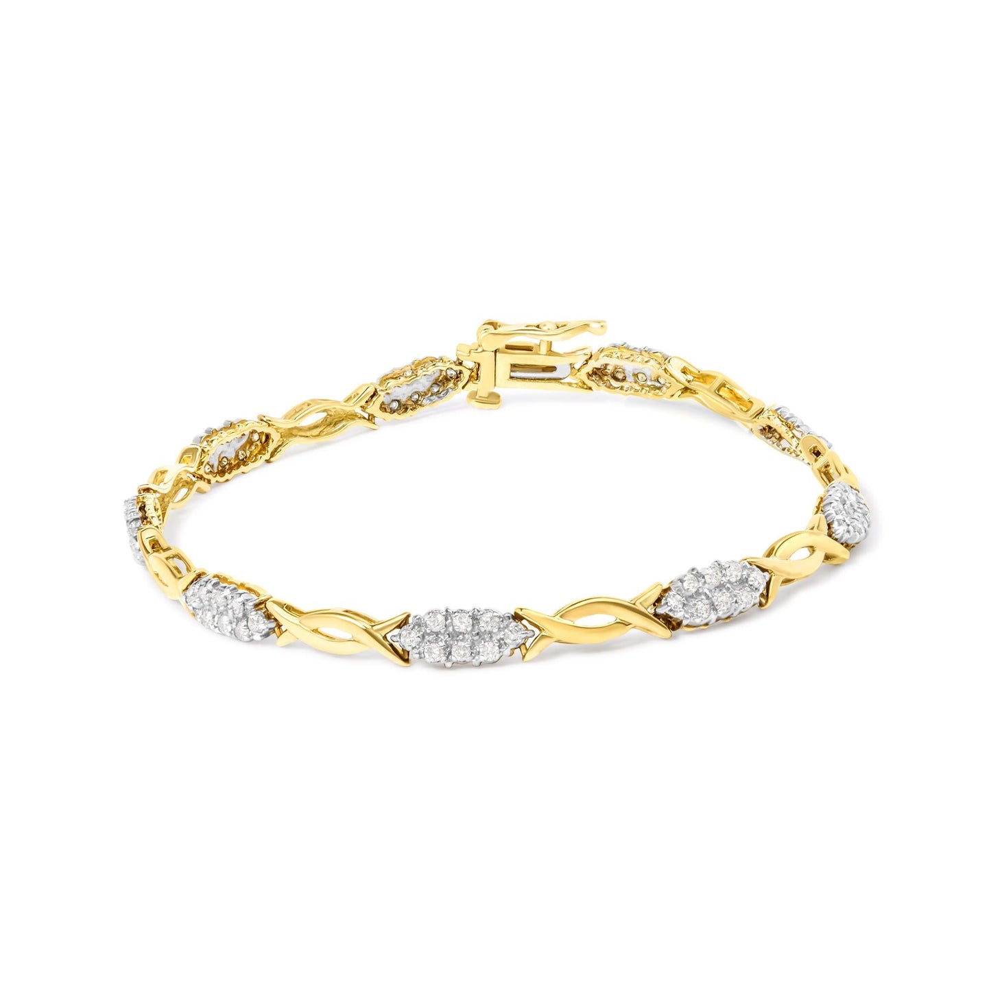 10K Yellow Gold 1.00 Cttw Round-Cut Diamond Spiral Link 7’’ Bracelet (H-I