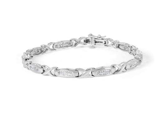 14K White Gold 1.0 Cttw Invisible-Set Princess Diamond Tennis Bracelet (H-I