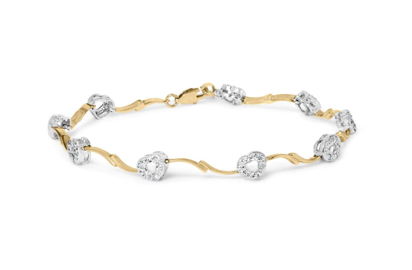 10k Two-Tone Gold 1/3 Cttw Diamond Pave Set Heart S-Link 7.25’’ Bracelet