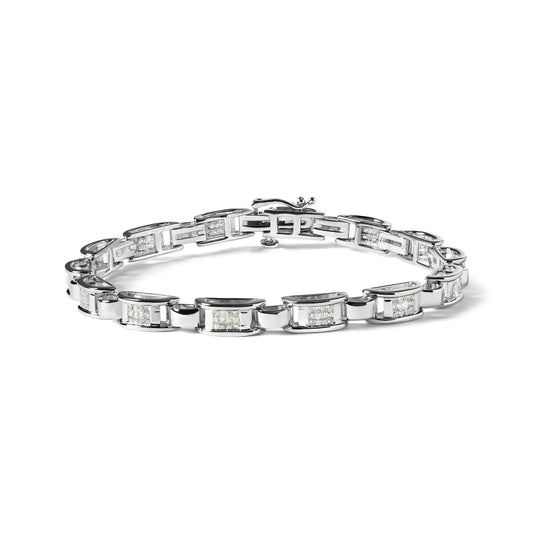 14K White Gold 1.00 Cttw Princess-Cut Diamond Link Bracelet (I-J Color I1-I2