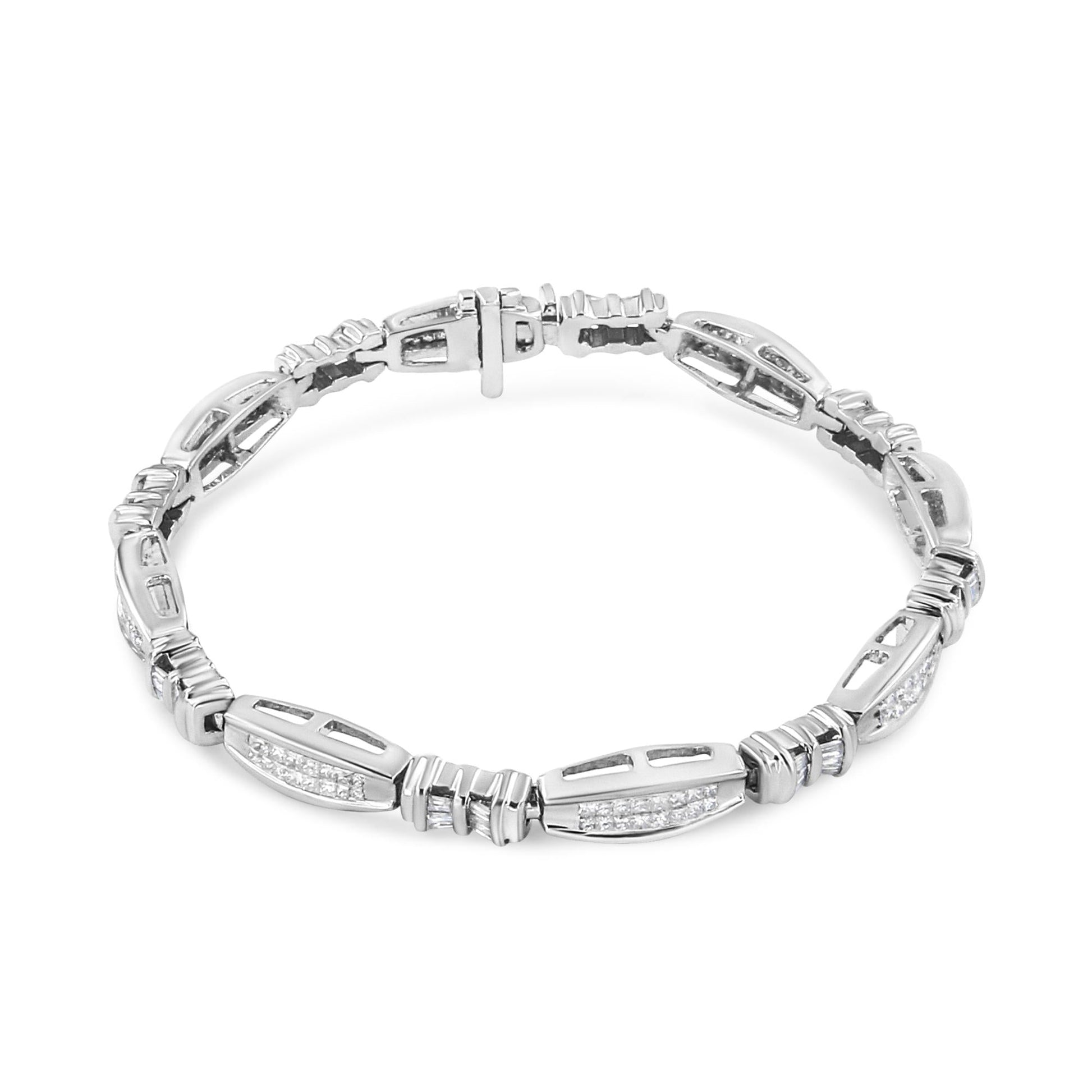 14K White Gold 2.0 Cttw Channel-Set Alternating Baguette and Princess-Cut