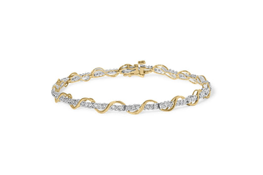 10k Two-Tone Gold 1/2 Cttw Diamond Spiral Over Link Bracelet (I-J Color I2-I3