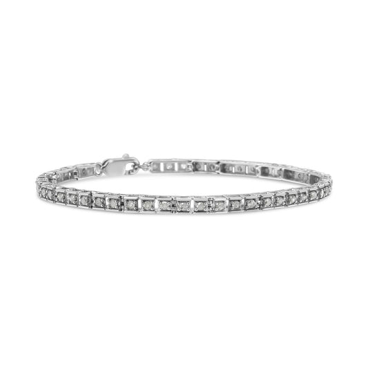 .925 Sterling Silver 1.0 Cttw Diamond Square Hybrid Link 7’’ Tennis