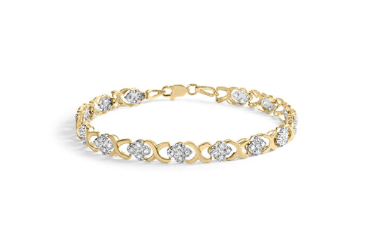 10K Yellow Gold 1.00 Cttw Diamond 5 Stone Floral Cluster and ’X’ Link