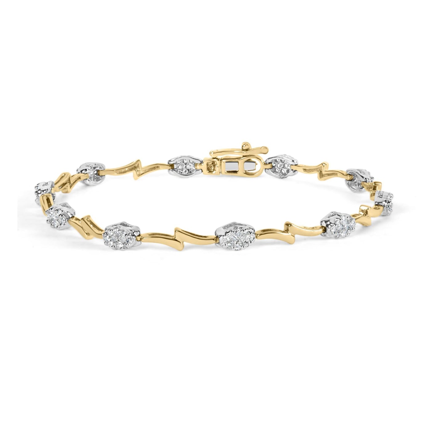 10K White and Yellow Gold 1.00 Cttw Diamond Oval Shaped Cluster Link Bracelet