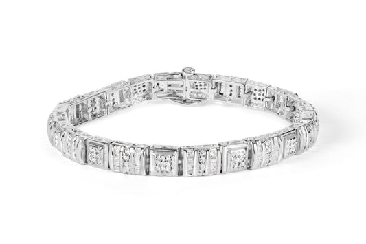 10K White Gold Round and Baguette Cut Diamond Bracelet (2.00 cttw H-I Color