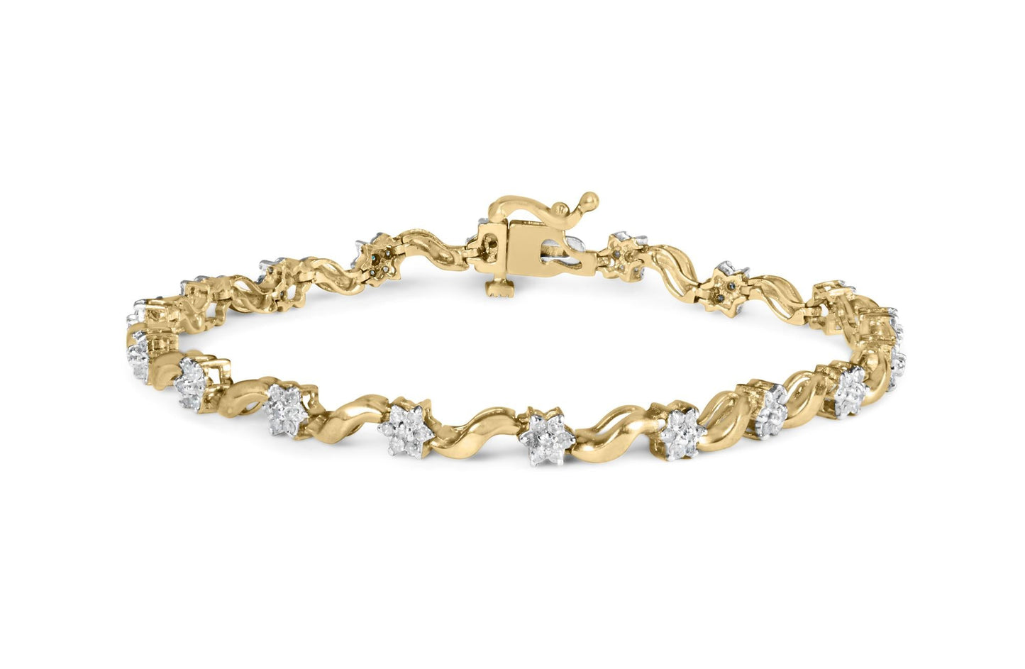 10k Yellow Gold 1.00 Cttw Round-Cut Diamond Floral S-Link 7.50’’ Bracelet